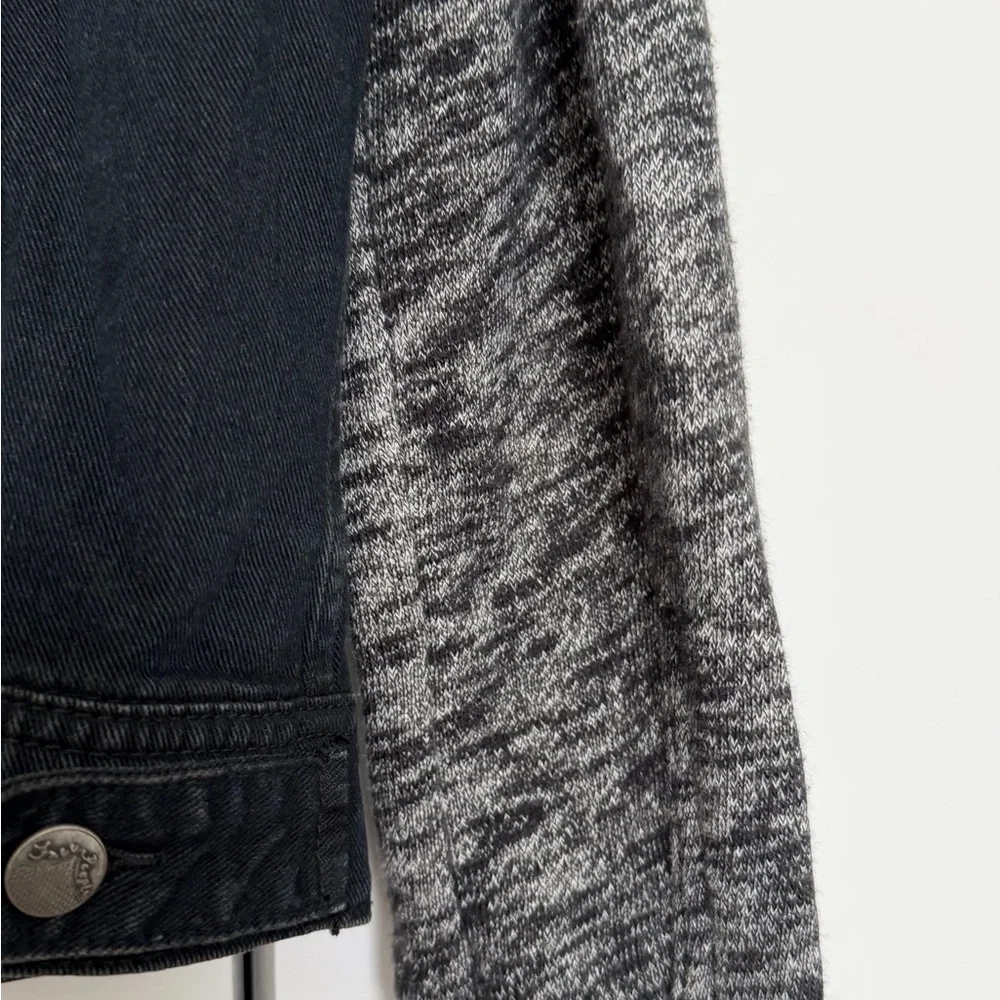 Free People distressed Black Jean Jacket with charcoal Sleeves